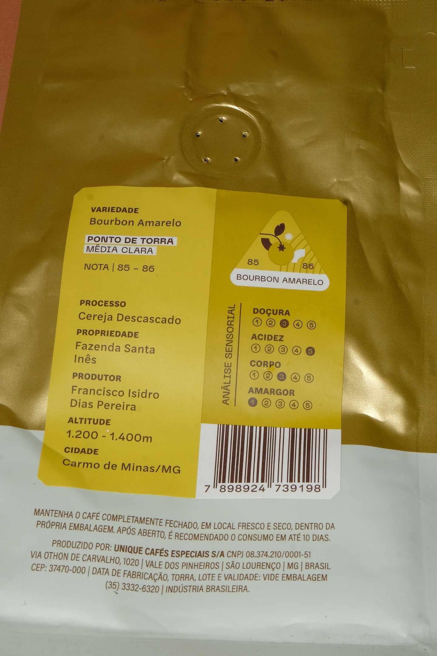 Unique Cafés Yellow Bourbon Package Back